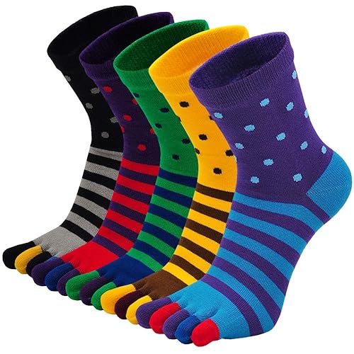 ZAKASA Men’s Toe Socks Cotton Five Finger Crew Socks Athletic Running Socks 5 Pairs
