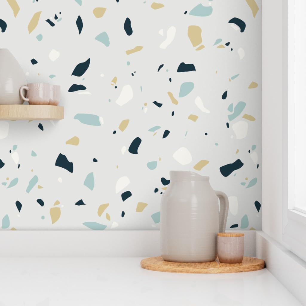 Peel & Stick Wallpaper 3ft x 2ft - Terrazzo Print Midcentury Modern Simple Rock Texture Mid Century Stone Custom Removable Wallpaper by Spoonflower