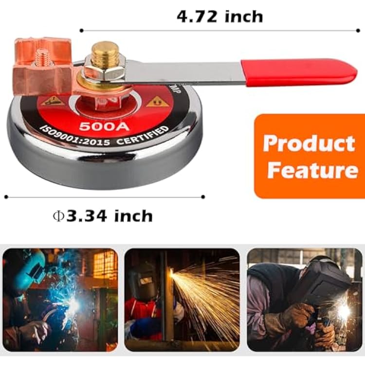 MUTUACTOR 500 AMP Magnetic Welding Ground Clamp, 3.34 Strong Gripping Quick Release Magnetic Mount Welding Support Clamp Tools for Welding Cutting Factories Industries Work and Instrument Processing