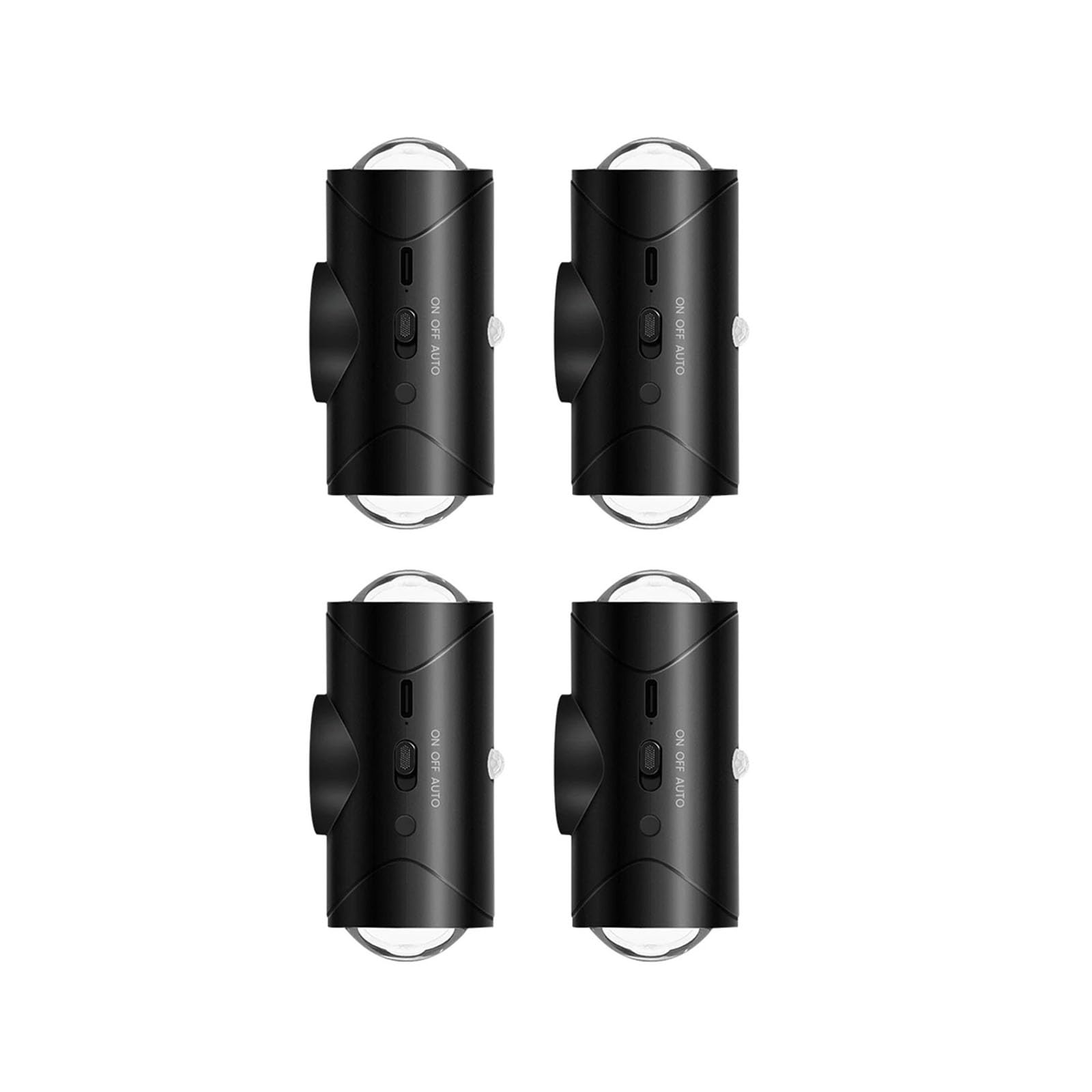Luce LED con sensore di movimento, 8 effetti di luce, design su/giù, lampade da parete ricaricabili senza fili for interni, camera da letto, corridoio(BLACK-4PCS)