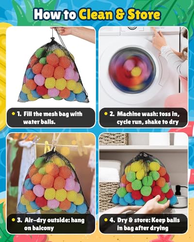 96 Pcs Reusable Water Balls, Reusable Water Balloons Splash Balls for Kids Adults - Water Toys for Outdoor Summer Fun Water Games for Boys Girls Pool Backyard Birthday Party Games-Upgraded