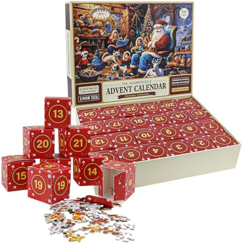 1008pcs Christmas Puzzle Advent Calendar, 2023 Christmas Jigsaw Puzzles 24 Days Countdown Calendar Jigsaw Puzzles Game for Teens Adult Family