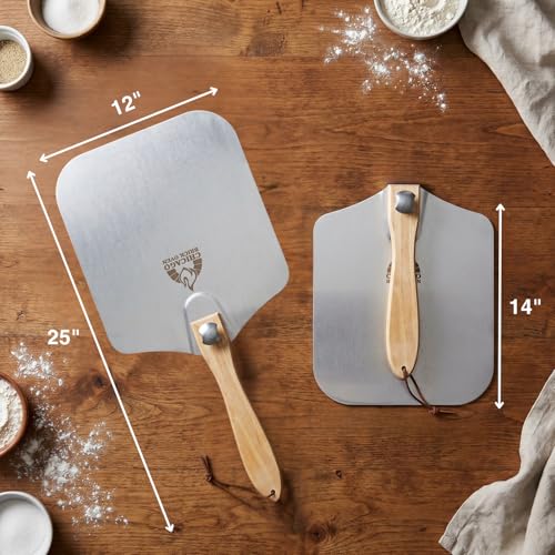 Image of Chicago Brick Oven Aluminum Pizza Peel 12 inch x 14 inch with Foldable Wooden Handle, 25 inch Long Turning Spatula, Pizza Paddle, Pizza Spatula Paddle, Aluminum Metal Pizza Peel 12 Inch, Pizza Accessories