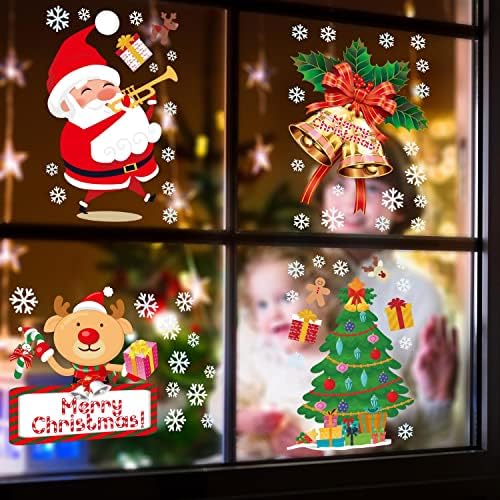 Vinsani 9 Sheets Christmas Window Stickers Double Side Printed Reusable PVC Door Wall Window Clings Xmas Santa Snowflake Reindeer Glass Decals for Christmas Holiday Decorations - Prancer