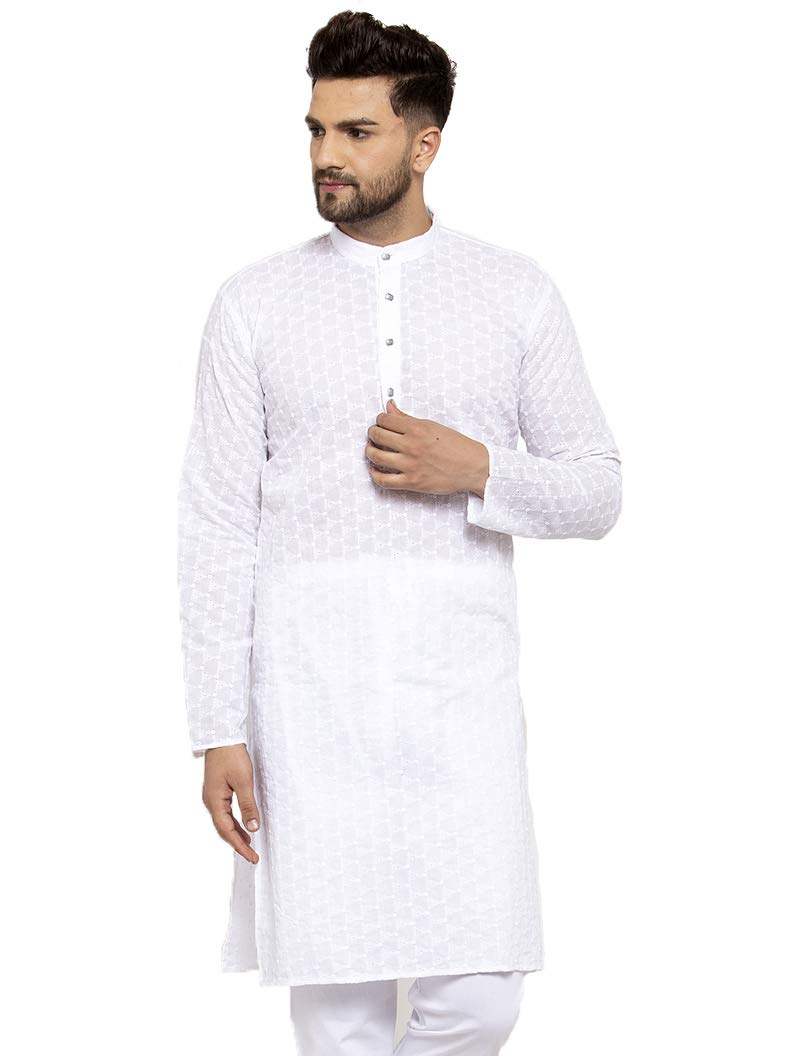Jompers Men's Chicken Cotton Kurta. (White, M)