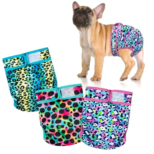 Image of wegreeco Frenchie Dog Diapers Female No Tail Hole,Washable Pet French Puppy Bulldog Diapers Female for Period Heat,Reusable Doggy Doggie Dog Diapers （Cow Pattern Large）