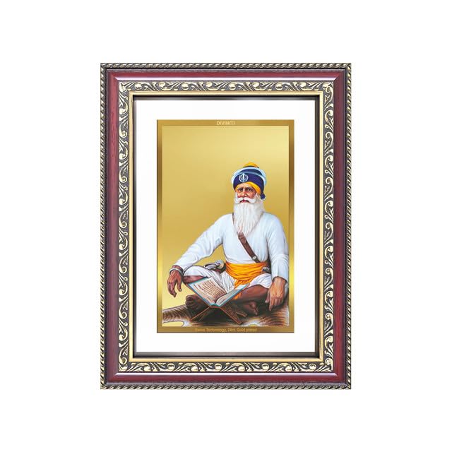 Image of DIVINITI Baba Deep Singh Ji 24K Gold Plated Foil Wall and Tabletop Photo Frame for Home Decor, Puja Room, Living Room, Office, Luxury Gifting | DG Frame 105 S2.5 (26x20 CM)