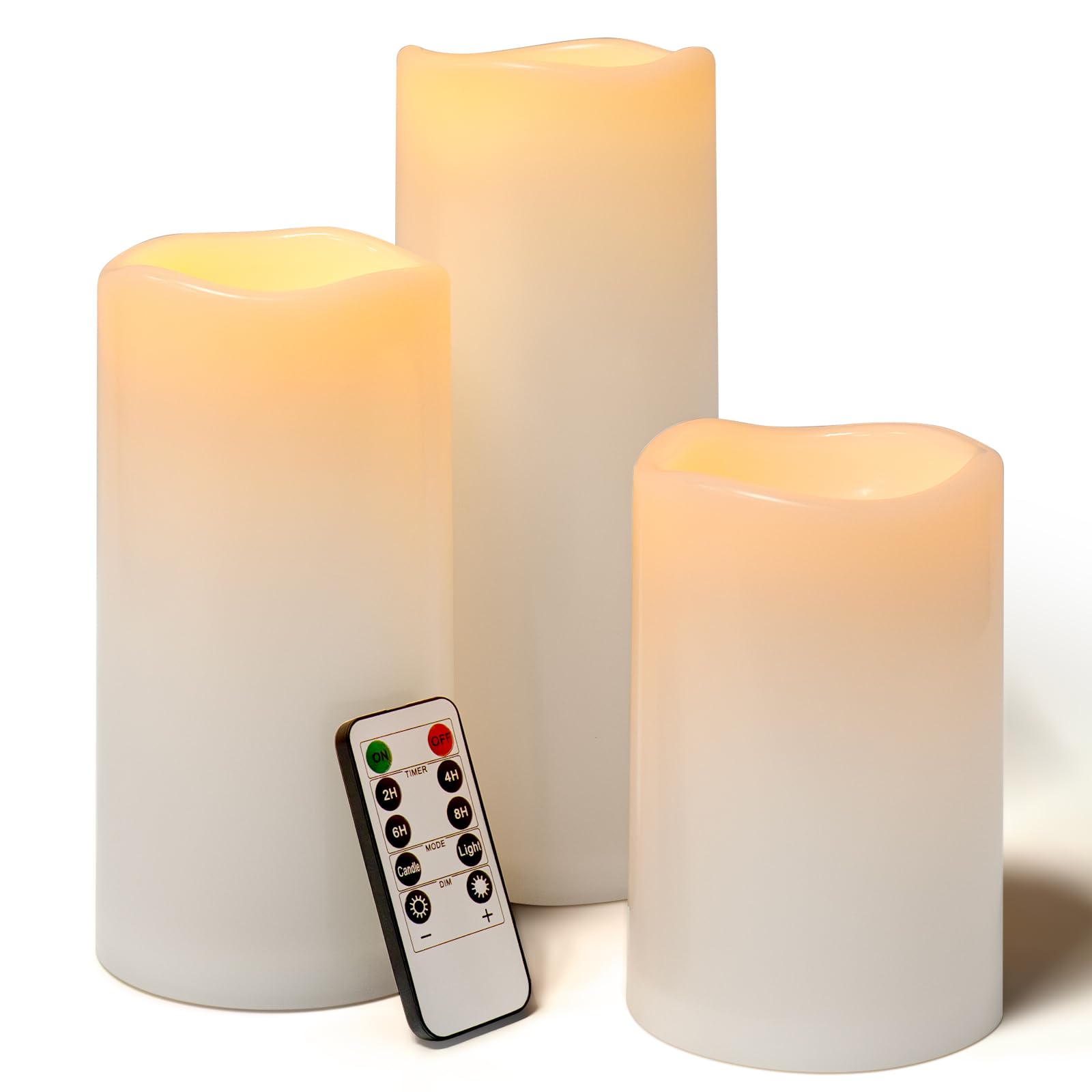 Velas LED sin llama de 6, 8, 10 x 4 pulgadas, grandes, impermeables, funcionan con pilas, para interiores y exteriores, color blanco, de larga duración, juego de 2
