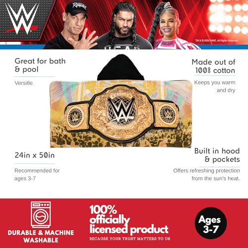 Image of WWE Wrestling Kids Super Soft Bath /Pool /Beach Soft Cotton Terry Hooded Towel Wrap, 24 in x 50 in, (100% Officially Licensed Product) By Franco