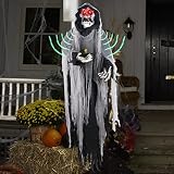 Halloween Hanging Ghost, 5.7 Ft Large Life size Halloween Prop Skull with LED Glowing Eyes and Creep