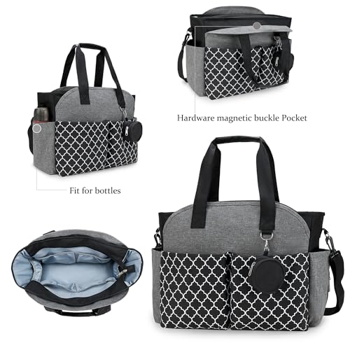 Korolev Krankenschwestertasche für die Arbeit, Krankenschwester-Tragetasche, Stilltasche mit mehreren Taschen für Krankenschwestern und berufstätige Frauen, grau-schwarz