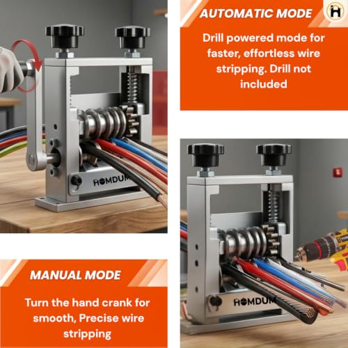 Image of Homdum 6-in-1 Manual Wire Stripper Machine, Drill-Operated & Hand Crank Cable Stripping Tool, Adjustable Wire Peeling Machine for 3-17mm Copper & Aluminum Wires