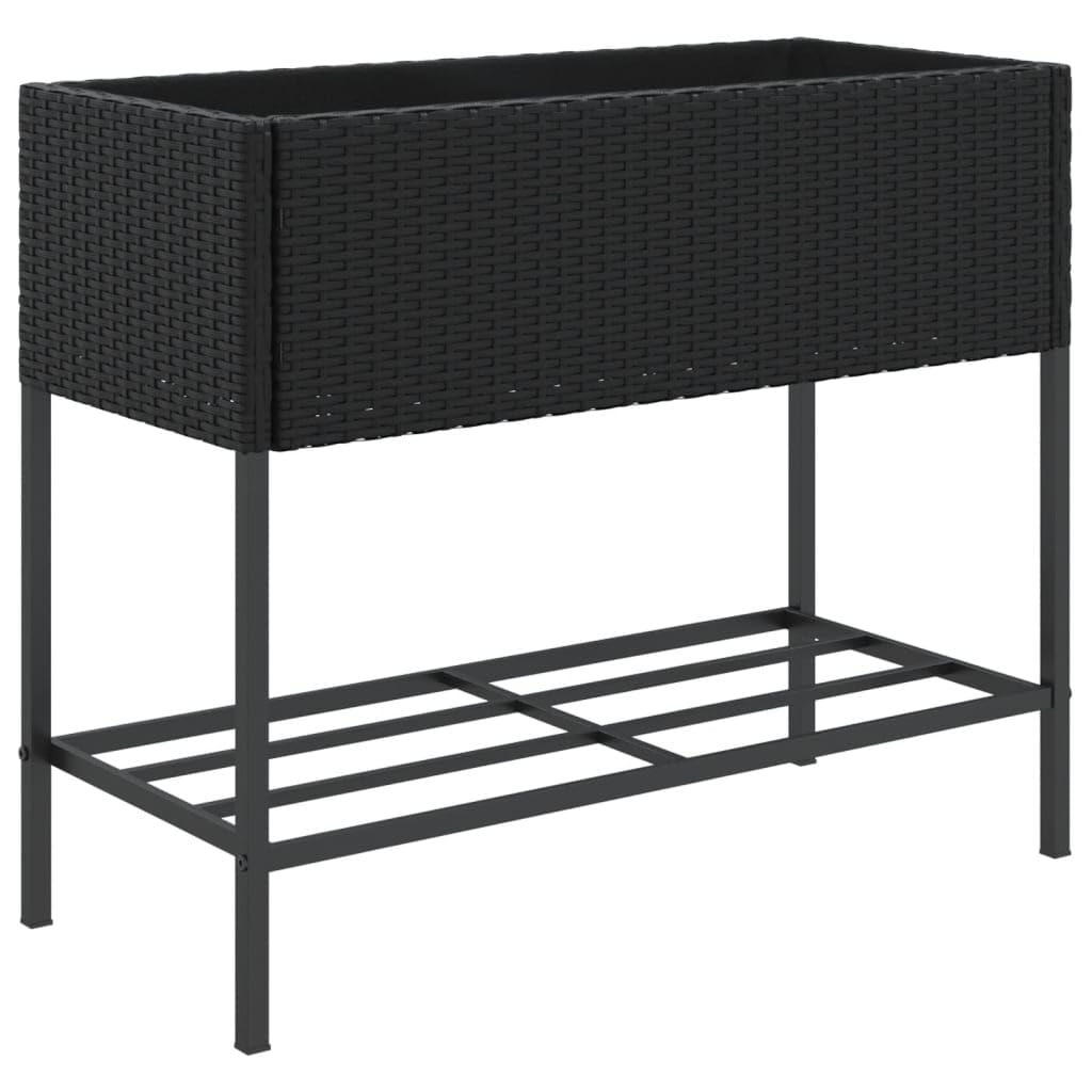vidaXL Fioriera da Giardino con Ripiano Nera in Polyrattan