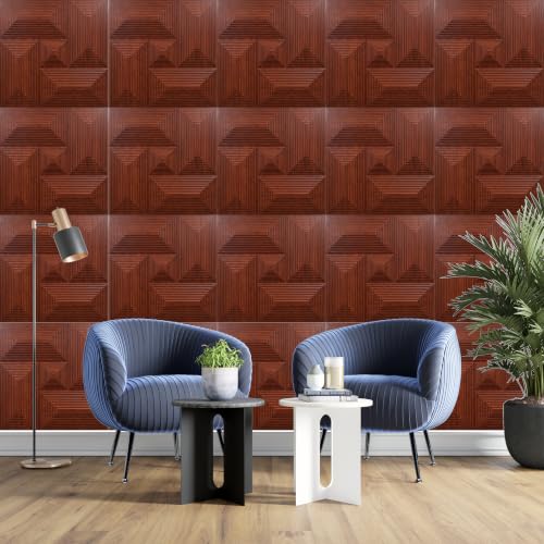 Image of ASKCREW 3D PVC Wall Panel with Premium Wooden Texture & Golden Inlay Modern Designer Wall Decor for Living Room, Bedroom & Office Interior, cafes (50x50 cm) (Cover Area 2.7 feet)