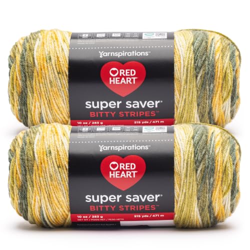 Image of Red Heart Super Saver Bitty Stripes Crochet Yarn, Cactus, 2-Pack