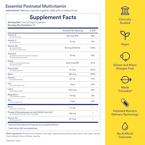 Image of Ritual Postnatal Multivitamin for Women - Key Essential Vitamins and Minerals to Support Mom and Baby Postpartum and Throughout Lactation* - Choline, Omega-3 DHA - Mint - 60 Capsules - 30 Servings