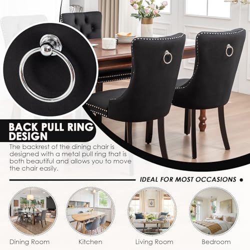 Image of Velvet Dining Chairs, Tufted Kitchen & Dining Room Chairs, Black, Set of 2