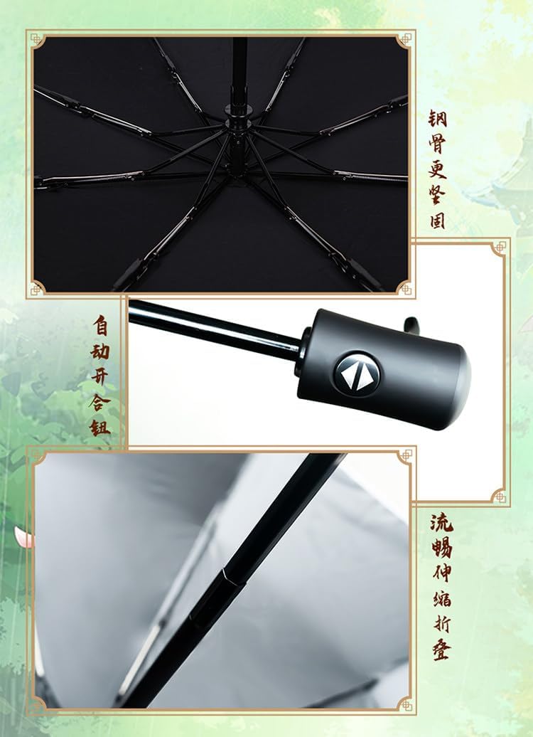 THE UNTAMED Mo Dao Zu Shi Color Changing Umbrella, Automatic Open Close, Water Activated Pattern, 8 Rib Black Compact Folding, 7th Anniversary Theme
