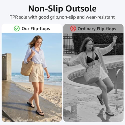 STQ Women's Orthopedic Flip Flops Lightweight Arch Support Beach Sandals All Black US Size 9 — view 6