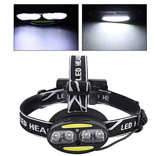 Linterna frontal impermeable IPX4 con 5 modos de iluminación LED y 4 focos T6