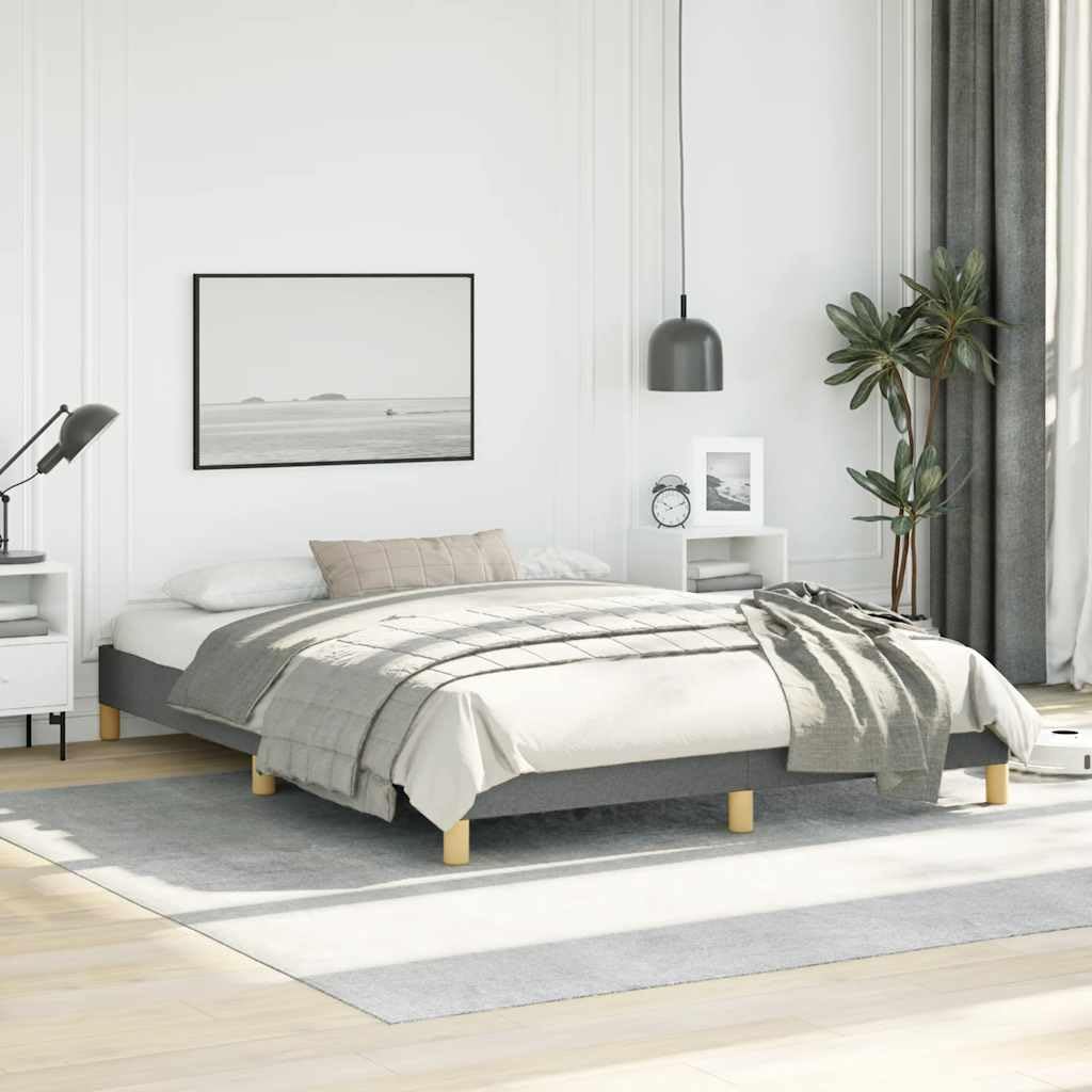 Queen Bed Frame Dark Grey Fabric with Engineered Wood, Sturdy Platform Foundation, Modern Minimalist Bedroom Furniture, Easy Assembly, Durable Mattress Support