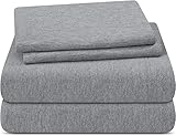 Utopia Bedding Jersey Knit Bed Sheet Set - 4 Piece Queen Sheet Set, Cotton Blend T-Shirt Bed Sheets, 4-Way Stretch Sheets (Queen, Light Grey)
