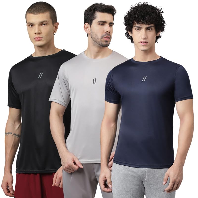 Image of ATICX Slim Fit Polyester Sports T-Shirt for Men - Round Neck Quick Dry Fit Half Sleeve Breathable Stylish Gym & Workout Tee - Lightweight Running Cycling Football Swimming Training Sportswear Top