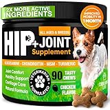 Glucosamine & Chondroitin for Dogs – Hip and Joint Supplement Chews with MSM, Vitamin C, Turmeric, Omega-3 for All Breeds – Pain & Mobility Support – 2-Month Supply – Chicken Flavor