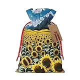 MIXMEY Sunflowers Over The Mountains And Fields Print Christmas Gift Bags Xmas Present Bags With Gift Tag Candy Bags For Wrapping Gifts For Halloween Birthday Wedding (S/M)