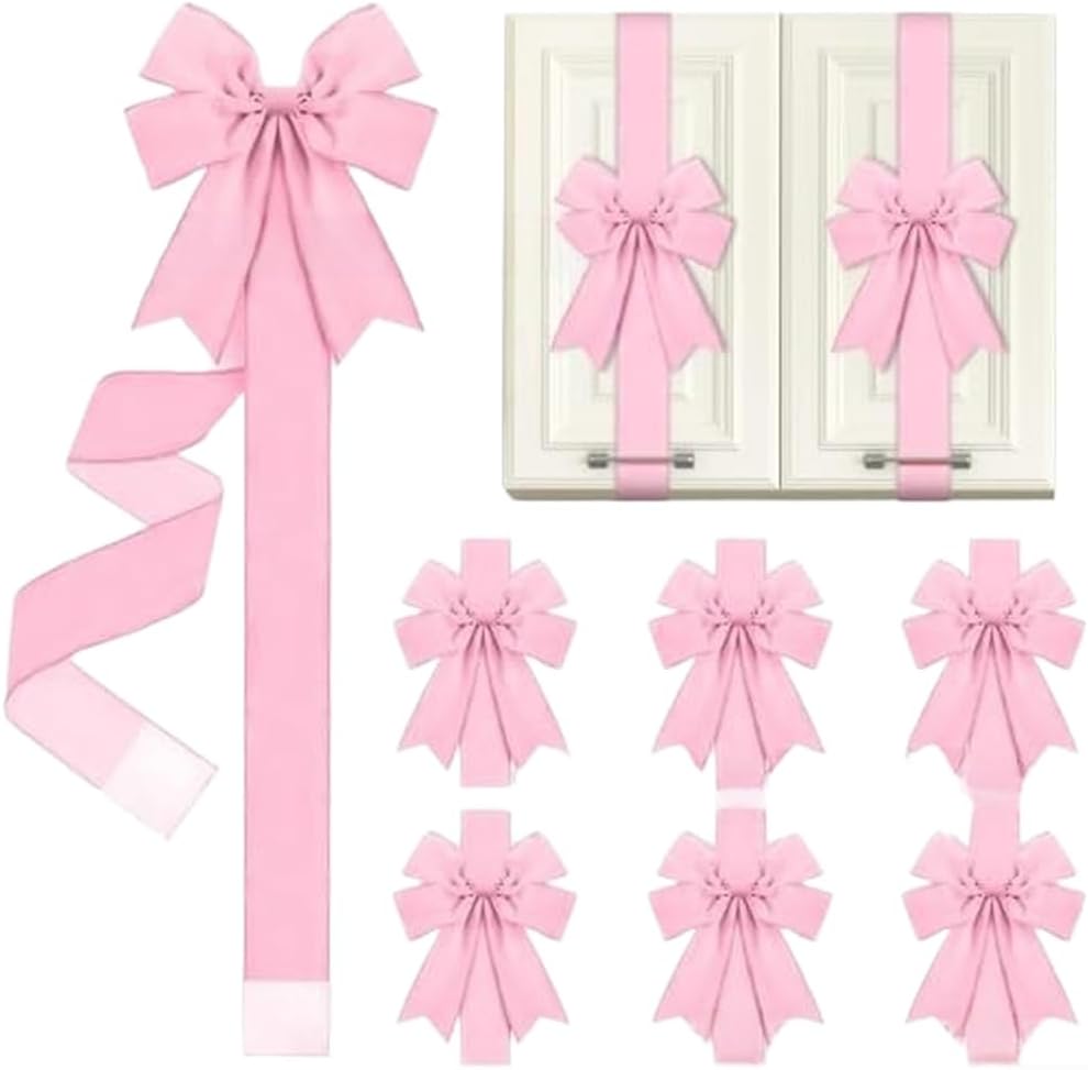 Modern Minimalist Velvet Bow Tie Set 6 pcs for Cabinet Hardware and Window Treatment For Home Decor Enhancement (Pink)