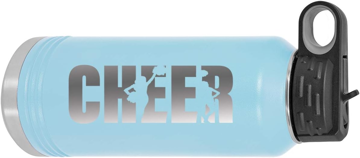 CustomGiftsNow Cheer - Cheerleading 32-Ounce Engraved Double-Wall Insulated Stainless Steel Sports Water Bottles with Flip Top Lid, Straw (Teal)