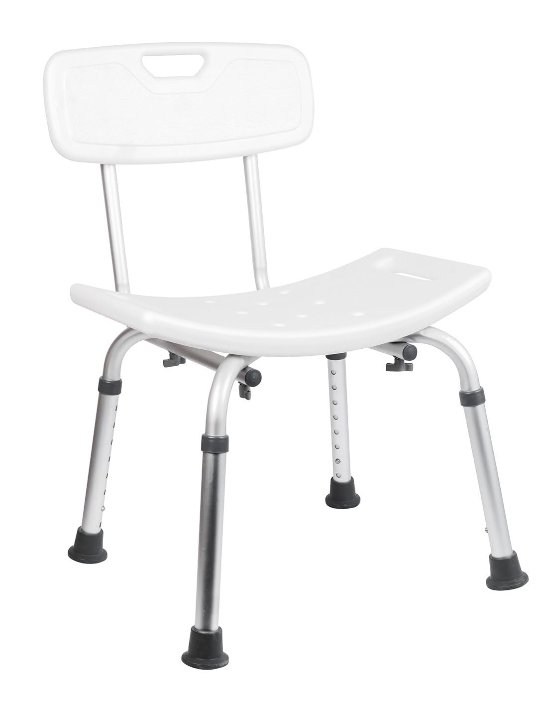 Silla de ducha con respaldo trasero, color blanco, máx. 150 kg, altura regulable, 385 – 560 mm, antideslizante, certificado TÜV