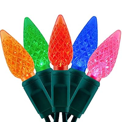 YULETIME Multicolor One-piece C6 LED Christmas Lights, Total 71 Feet 140 Count 2 Strands 35.5ft 70ct 6" Spacing Waterproof Strawberry String Light (Multi-colored)