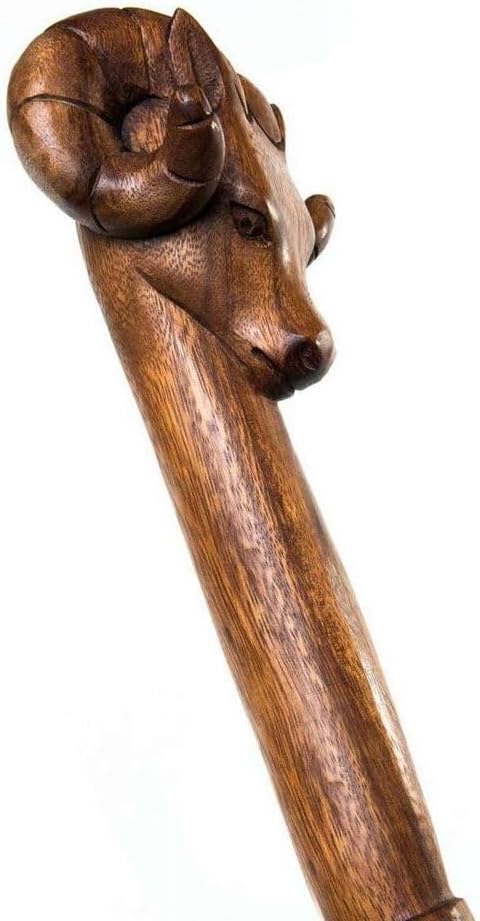 Bastón de madera tallada con cabeza de carnero antiguo, hermoso bastón plegable hecho a mano con mango de animal carnero para hombres y mujeres,