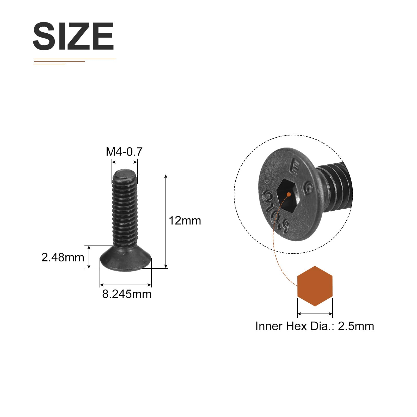 DTGN M4-0.7x12mm Flat Head Socket Cap Screws, 50 Pack Hex Socket Flat Head Screws Carbon Steel Black Oxide, Full Thread - Image 2