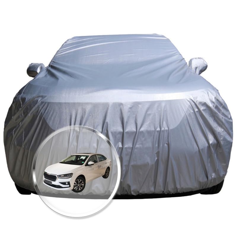 Image of NEODRIFT 'CrystalTech' Car Cover for Skoda Slavia (100% Water-Resistant, All Weather Protection, Tailored Fit, Multi-Layered & Breathable Fabric) (Colour: Crystal Silver)