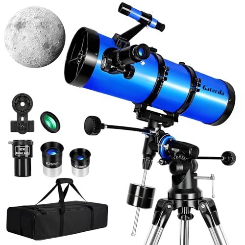 Gaterda 150EQ Telescopio Astronómico Adultos, Profesional Telescopio Reflector Portátil Principiantes con Montura Ecuatorial, Trípode, Adaptador Teléfono, Filtro Lunar y Bolsa de Transporte