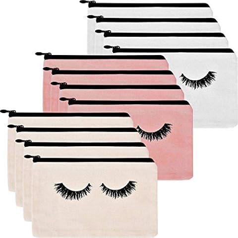 ABOAT 12 Pieces Eyelash Cosmetic Bags Makeup Bags Travel Pouches Toiletry Bag Cases with Zipper for Women Girls (Multi Color) Cover