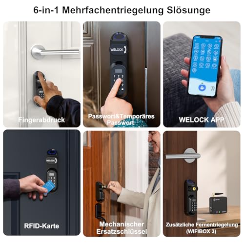 WELOCK U81 Inteligentny zamek do drzwi Ultra z odciskiem palca, hasłem, Wi-Fi, aplikacją i kartą RFID, część zamienne, klucz mechaniczny, elektroniczny zamek do drzwi wejściowych, regulowany dla 50