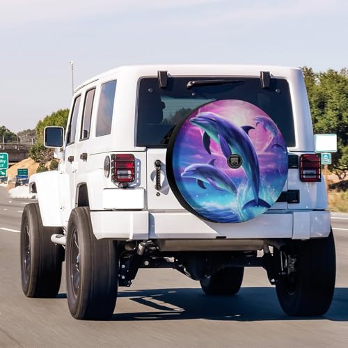 Image of Delerain Spare Tire Cover with Backup Camera Hole Three Dolphins Wheel Covers Waterproof Dust-Proof UV Sun Universal Fit for Jeep Trailer RV SUV Truck (18 Inch for Diameter 32 inch-34 inch)