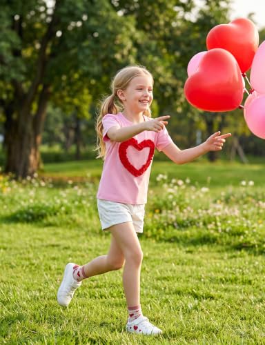 Image of Noomelfish Girls Ruffle Heart T-Shirts Cute Short Sleeve Tee Tops (3-12 Years)