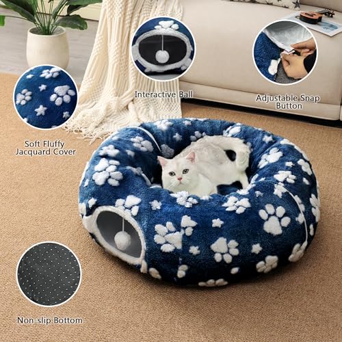 Image of Cute Round Cat Tunnel for Indoor Cats, Blue Paw