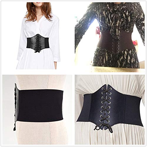 JinYu Womens Vintage Cinch Belt Lace-up Corset Elastic Waistband Waspie,Black 1 Pack3