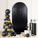 SquarePie 6.6 FT Arch Backdrop Cover, Black Bling Sequin Backdrop, Round Top Chiara Spandex Stretchy Shimmer Arch Cover for Wedding Birthday Party Banquet Halloween Decoration