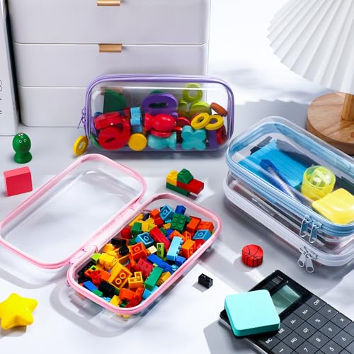 Image of Hoolerry 4 Pcs Hard Clear Zipper Case Makeup Bags Plastic Zipper Pouch Transparent Storage Box Containers for Cosmetics, Snacks, Building Blocks, Puzzles(Clear,7.5 x 3.9 x 2 in,Multicolor)