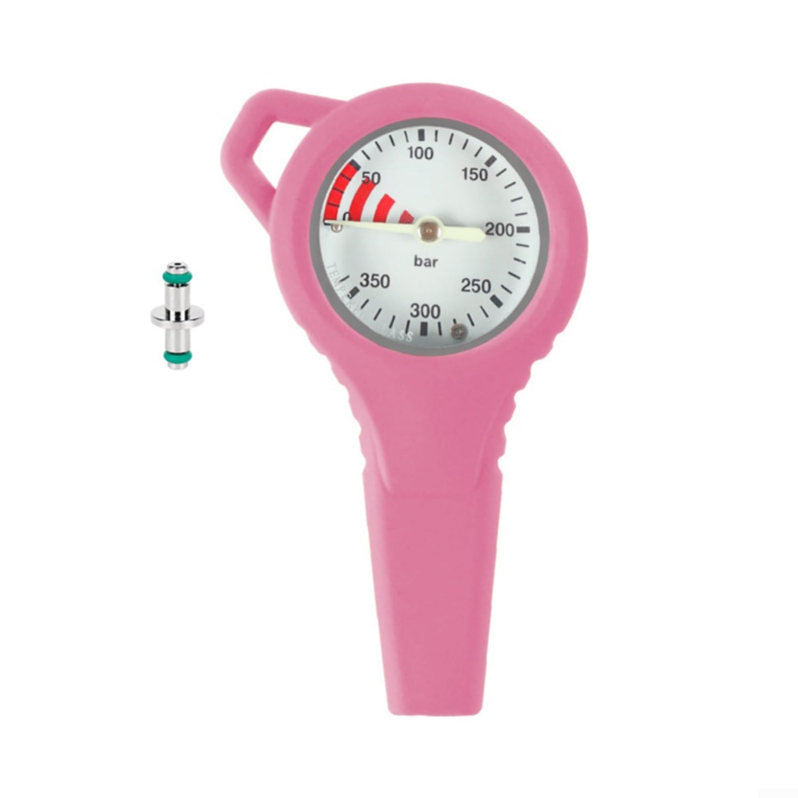 Manometro per immersioni subacquee, in fibra di carbonio, 300 bar, 7/16-20UNF, quadrante luminoso 65 cm, girevole a 360°, per cilindri di immersione, tubo SPG di ricambio (rosa)