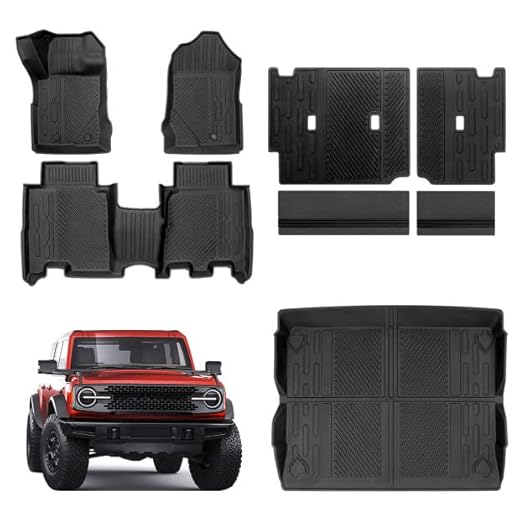 OUSUWO fit for 2021-2022 Ford Bronco Cargo Liner Rear Trunk Backrest Mats All Weather Cargo Mats for Bronco Back Seat Protector Accessories 4 Doors (Cargo Liner+backrest mat+Floor mat)