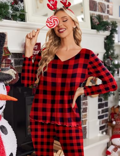 Image of Ekouaer Womens Pajama Sets 2 Piece Lounge Set Fall Winter Pajamas Long Sleeve Pjs Top and Pants Soft Pj Sets Loose Sleepwear