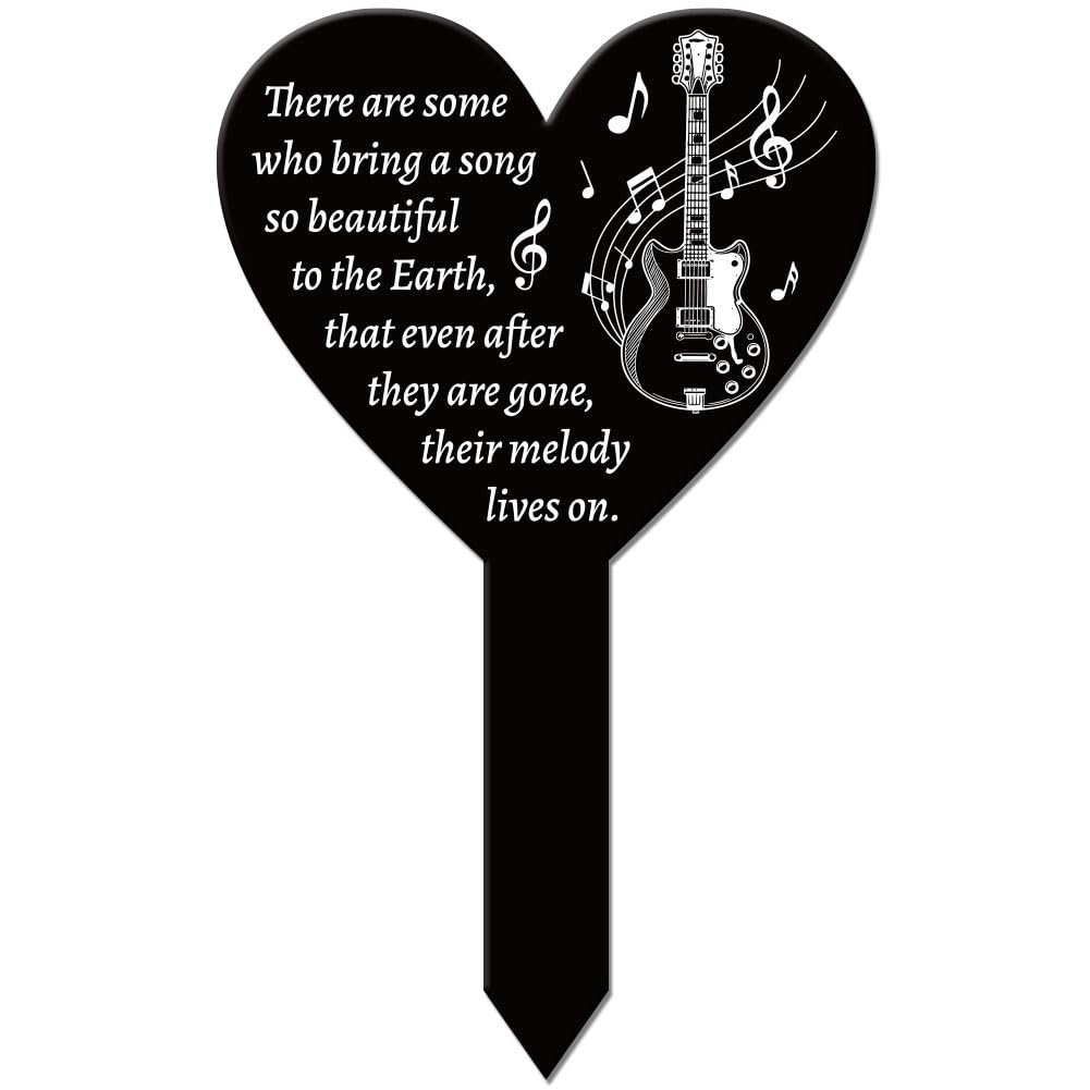 Piquet de jardin en cœur avec guitare, plaque commémorative acrylique durable