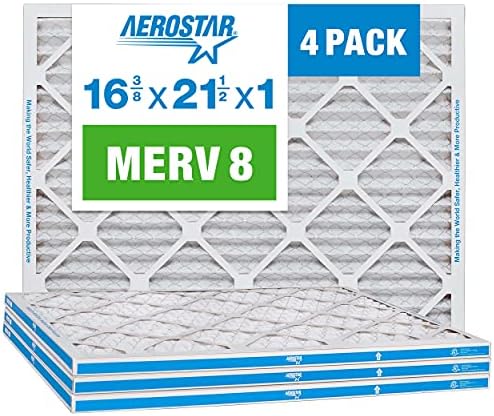 Aerostar 16.375x21.5x1 MERV 8 - 4 Count - Pleated HVAC, Furnace & Air Conditioner Filters - Removes Dust, Lint, Mold & Allergy-Causing Pollen